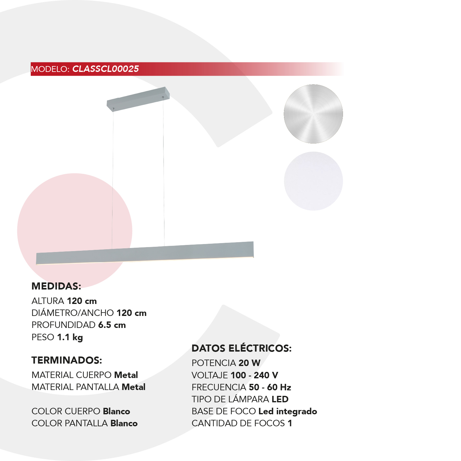 Colgante Minimalista - ficha técnica